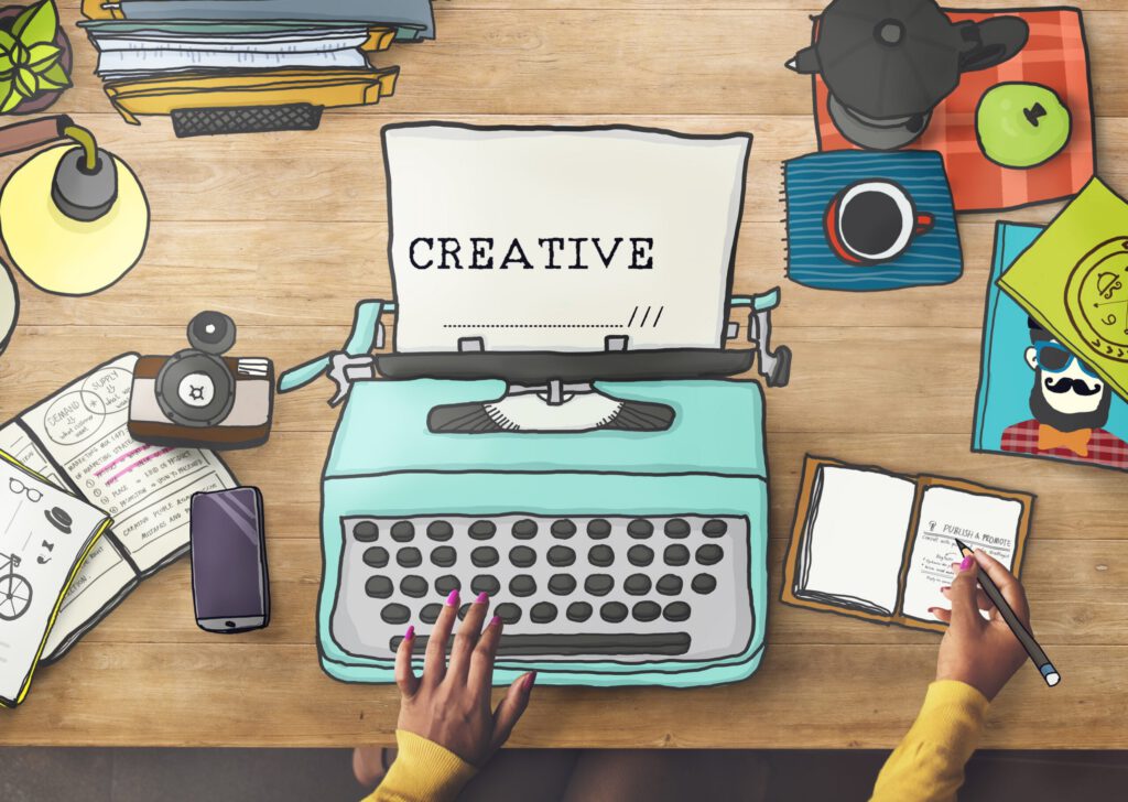 Animated image with a typewriter with the words 'creativity'